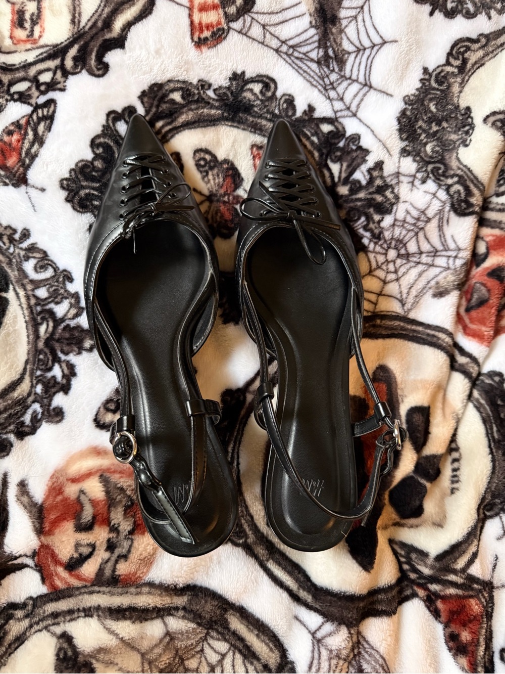 H&M Black Pointed Lace-Up Slingback Flats